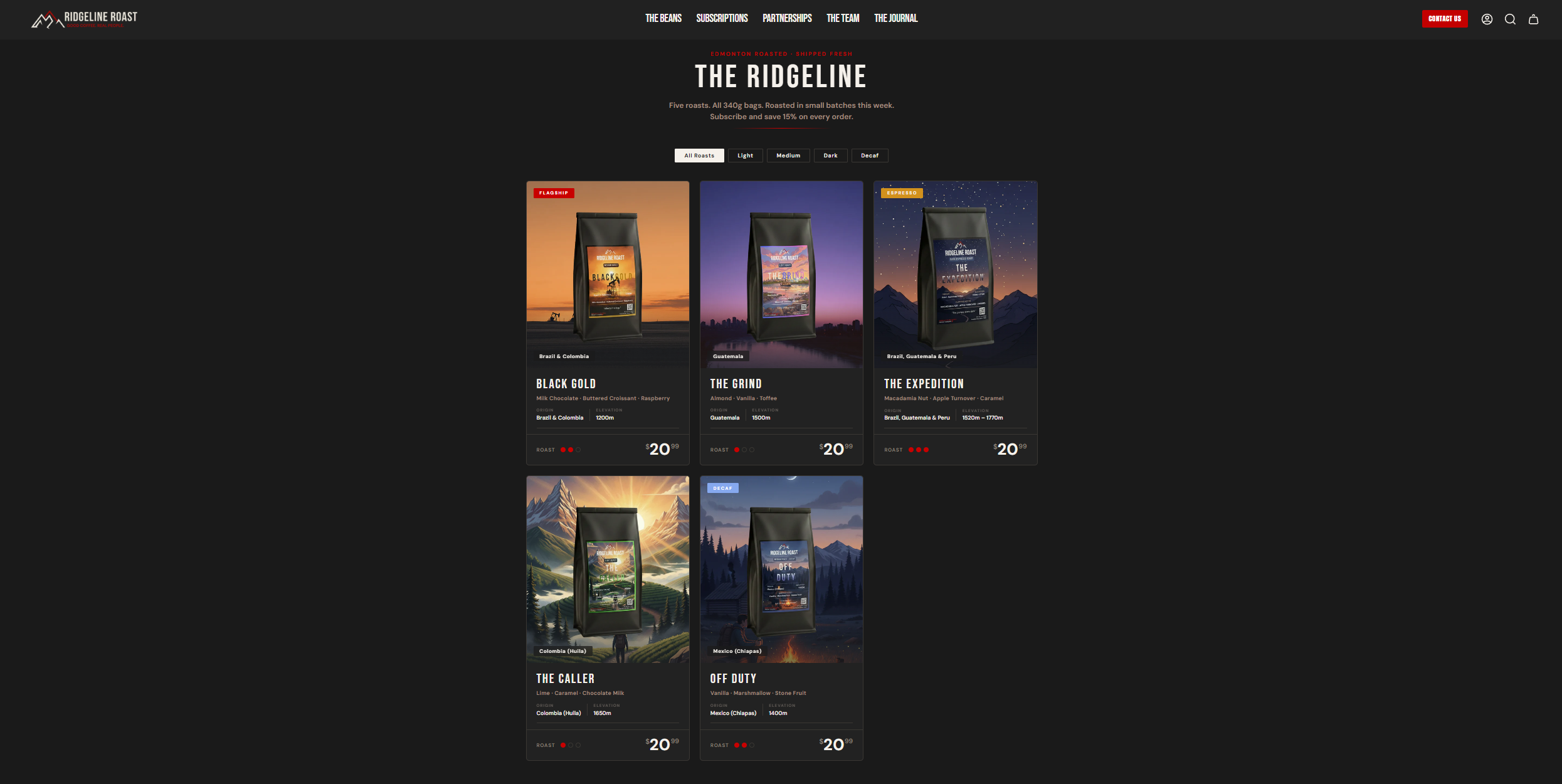 Ridgeline Roast conversion landing page by Zion Commerce